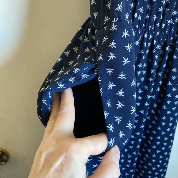 J. Crew Mercantile Navy White Dragonfly Print Side Pocket Midi Dress - Picture 9 of 13